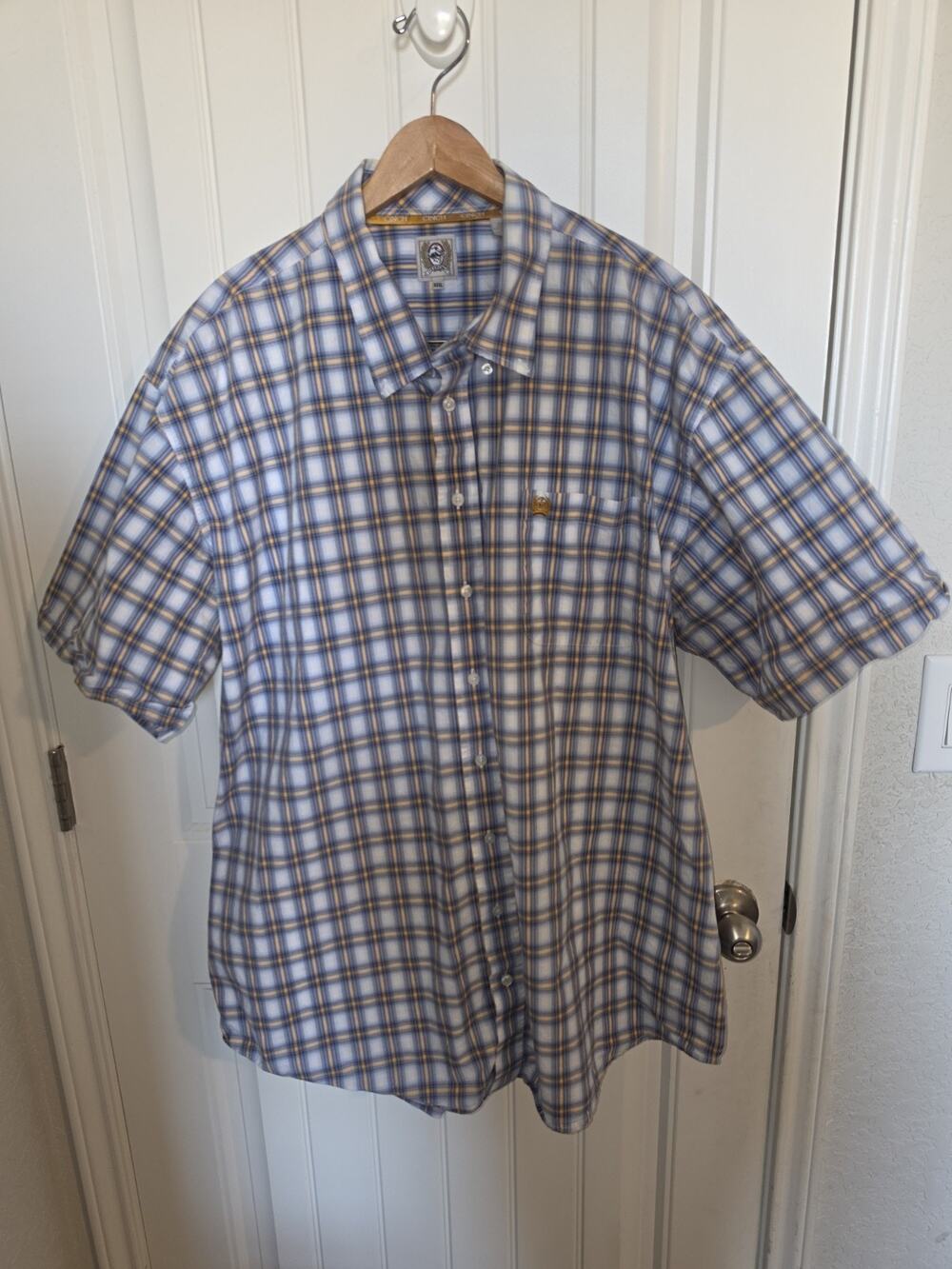 Cinch Mens XXXL Plaid Short Sleeve Button Up Western Cowboy Shirt Blue Yellow